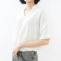 金大班524/茉香/日系简洁实用纽扣v领棉麻白衬衫女夏季新款