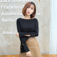 2016秋冬韩版新款喇叭袖针织衫女长袖套头修身薄款打底衫