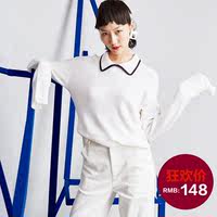 有瘾原创女装 复古翻领长袖套头针织衫女 2016新潮不规则开叉毛衣