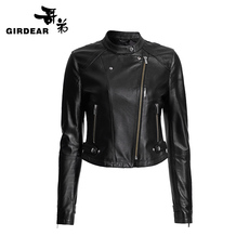 Кожаная куртка girdear/哥弟女装2015秋款新品收腰圆领短款修身皮衣外套490009 0029/490009