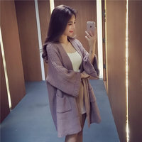 6度2016秋装韩版新款纯色宽松长袖毛衣开衫中长款针织外套女E8404