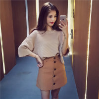 2016秋季新款韩版时尚套装针织衫毛衣+单排扣半身裙两件套女潮