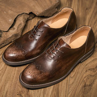 iFashion新款布洛克手工雕花皮鞋英伦复古做旧男鞋透气低帮休闲鞋