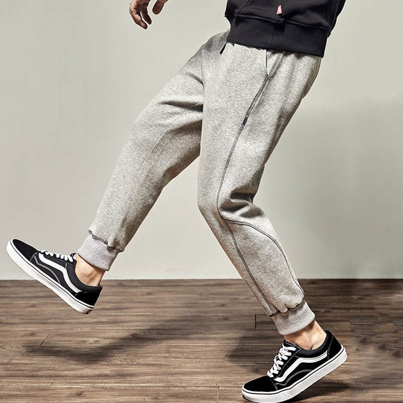 灰色运动裤男2021秋季新款宽松男裤透气潮流收口裤子休闲束脚卫裤