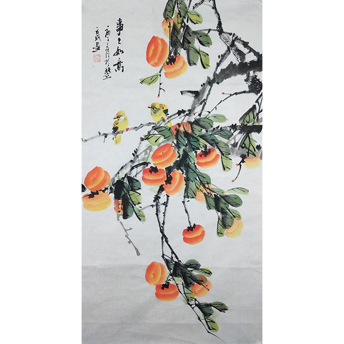 纯手绘四尺三开花鸟水果国画客厅玄关挂画-Taobao