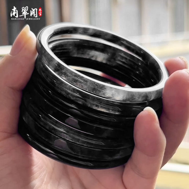 天然a货翡翠叮当手镯淡绿黑白国风半山水冰乌鸡玉镯毛坯直播定制-淘宝网