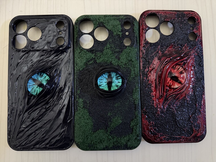 Rugged Luminous Eye Kickstand – Dark Textured Glow Design – Pro/Plus/Max/Air – 17, 16, 15, 14, 13, 12 iPhone Case