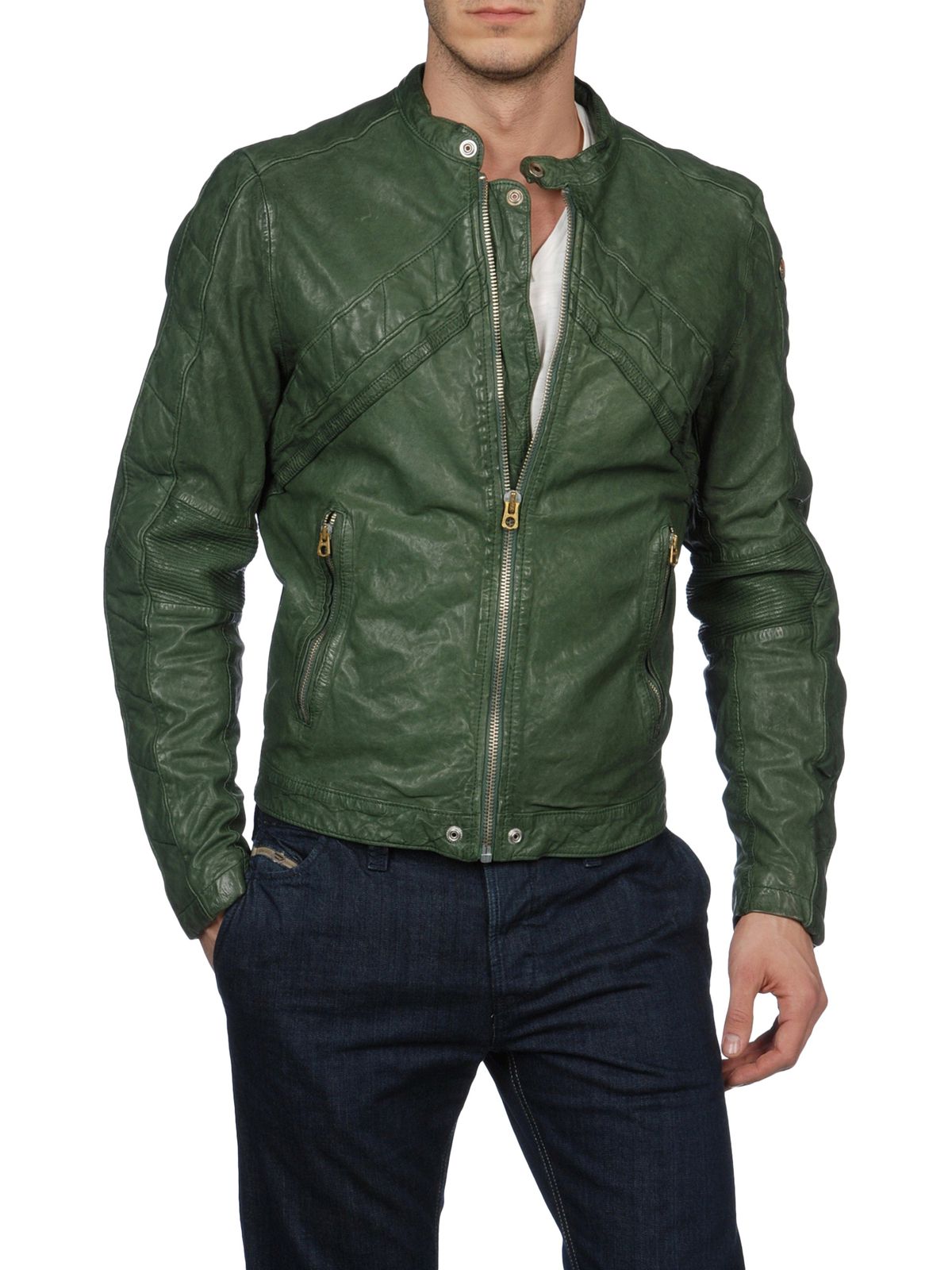 Зеленая кожаная куртка мужская