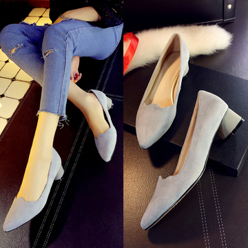 2015 spring/summer new with chunky heels shoes women shoes with solid color Joker OL pointed women's shoes sexy email