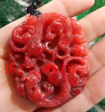Украшения на шею 天然鸡血玉精雕龙霸天下挂件 鸡血石龙腾四海龙牌吊坠双面工艺