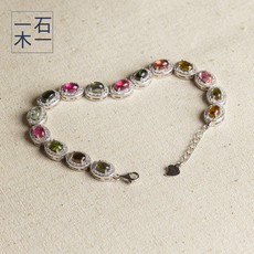 Украшения на руку 一石一木天然碧玺糖果色无彩色多色心心相印手链