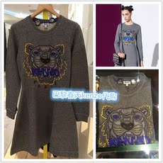 Женское платье 2015新款 法国正品代购kenzo/高田贤三 刺绣抓绒虎头连衣裙卫衣