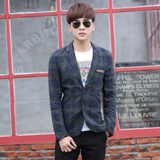 Пиджак, Костюм 秋季格子男单衣两粒扣小西装男式休闲西服青少年紧身小码薄外套潮 Baleno 8870007