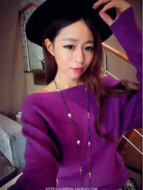 【紫色一字肩毛衣】女装_紫色一字肩毛衣图片