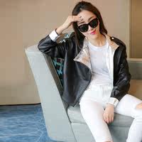 FENDAS重磅秋新尖货 进口胎羊皮拼金属银黑色短款真皮皮衣外套女