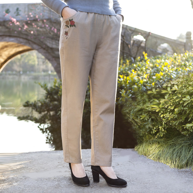中老年女裤妈妈装春秋长裤中年女装裤子纯棉50岁秋季外穿休闲大码