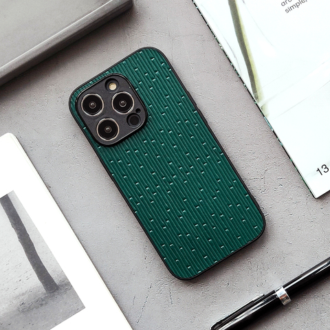 Embossed Bamboo High-end Genuine Leather 15, 14, 13, 12, 11 iPhone Case