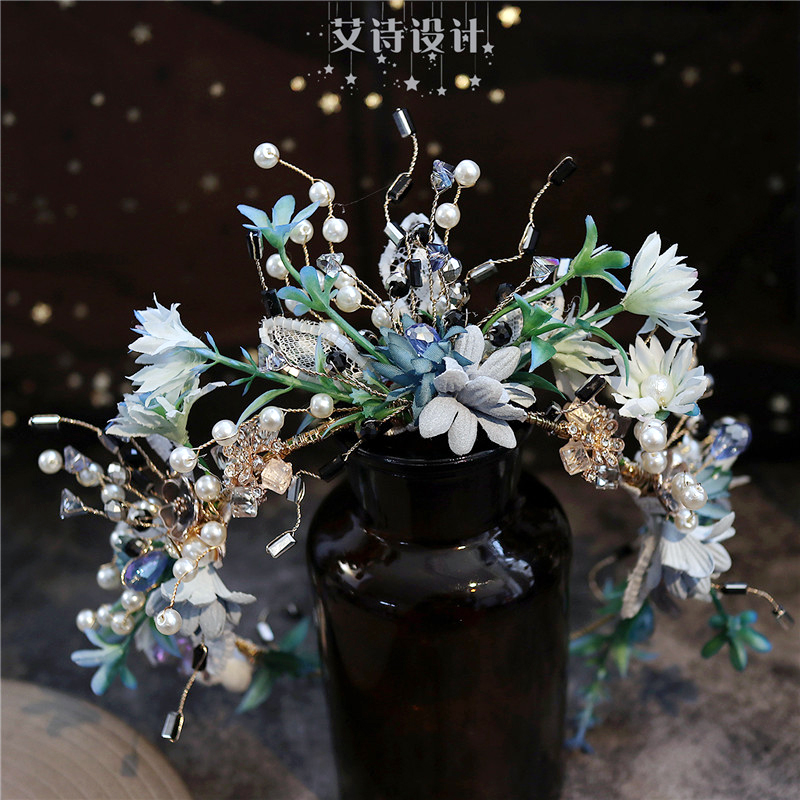 兒童皇冠頭飾小清新藍色森系兒童花王冠超仙女童公主寫真走秀生日