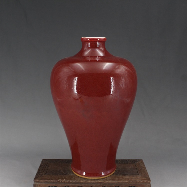 大明永乐款祭红釉大梅瓶古董古玩酒瓶花瓶摆件单色釉仿古瓷收藏-Taobao