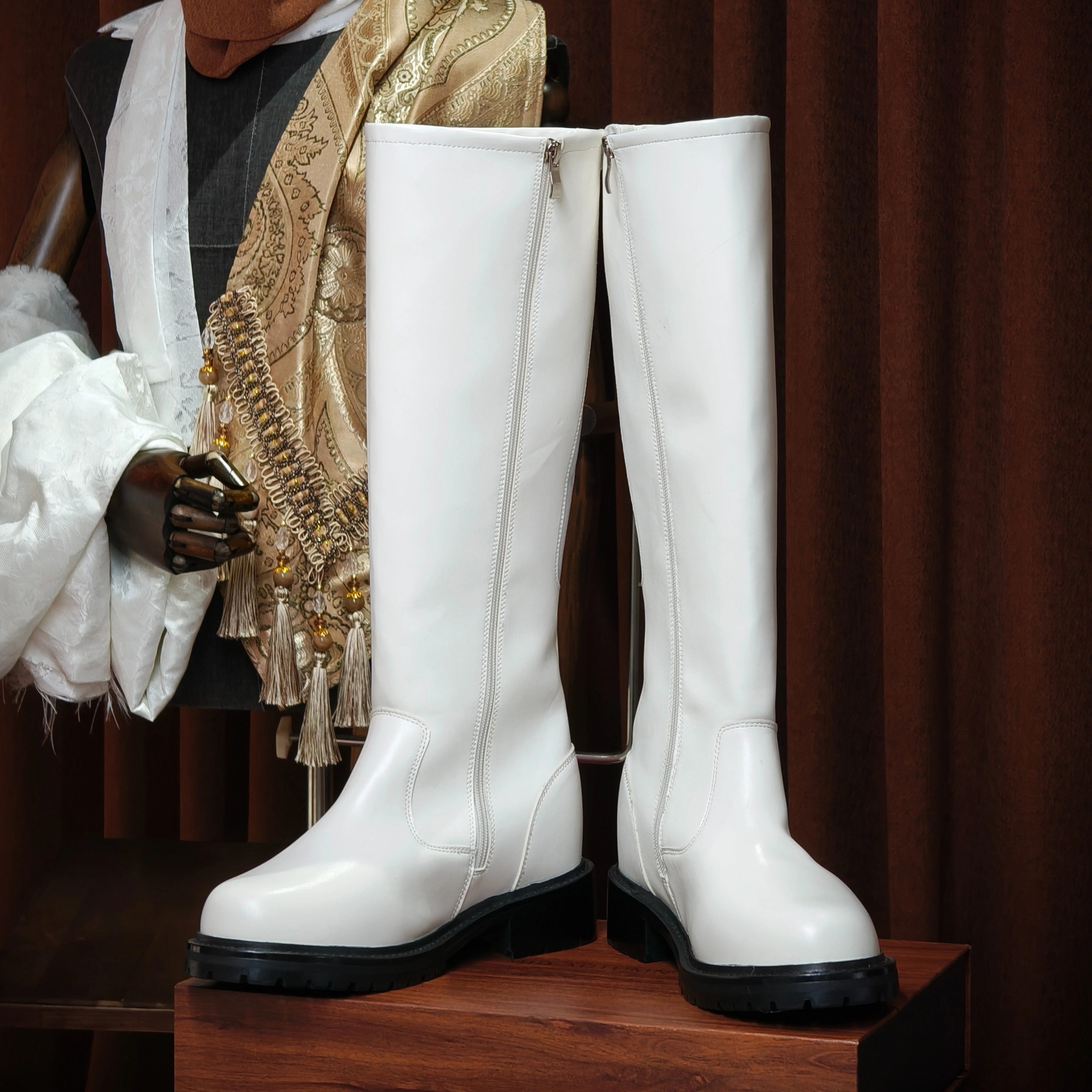 15cm 棕色红底皮鞋～末日小豆子cosplay 隐形增高皮鞋-淘宝网