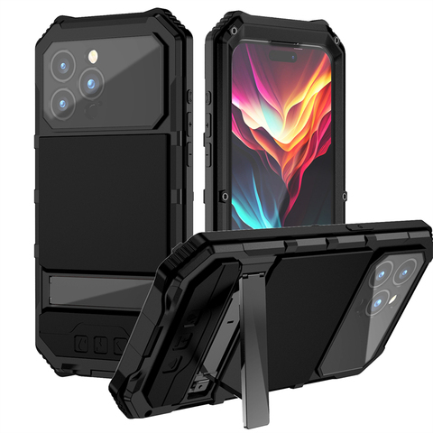 Black — Metal Tough Shockproof 3 Layer Drop Resistant 360 Full Protection Kickstand Function High End Premium 15, 15 Plus, 15