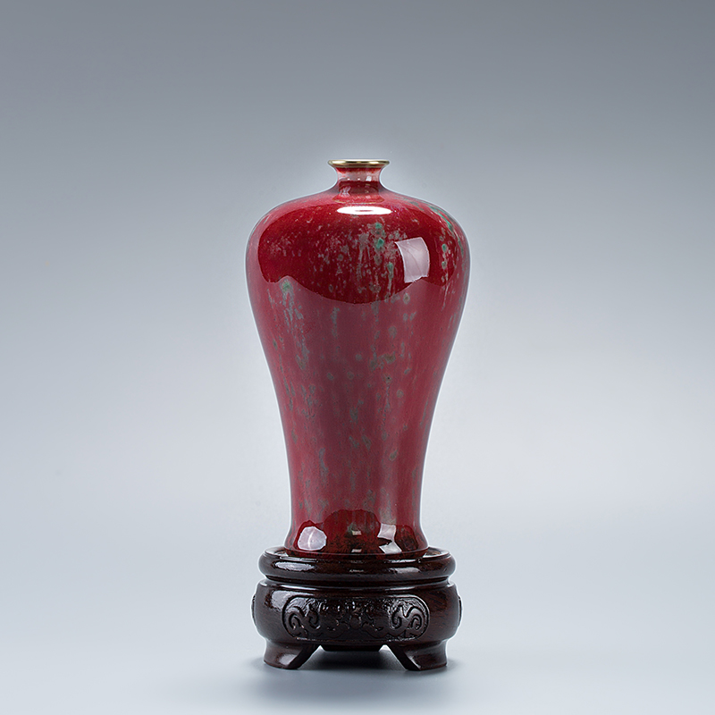 霁红釉梅瓶景德镇陶瓷花瓶摆件客厅插花新中式仿古瓷器红色装饰品