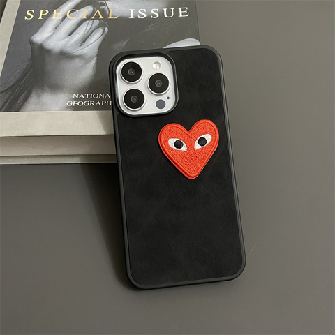 CDG Hearts Synthetic Leather 15, 14, 13, 12, 11 iPhone Case