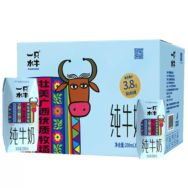 皇氏集团旗下，一只水牛 3.8g乳蛋白水牛奶 200ml*10盒*2箱