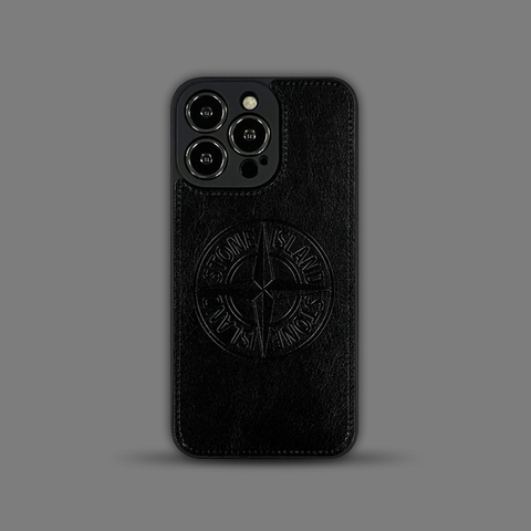 Black — Stone Island New Synthetic Leather Stitch 15, 14, 13, 12 iPhone Case