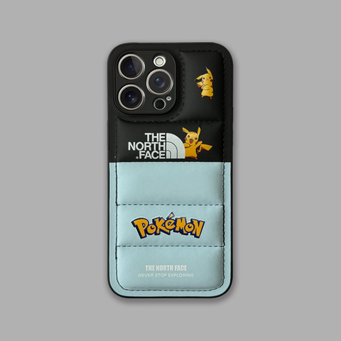 Blue — Pokemon The North Face New Pikachu Puffy Puffer Down Jacket 15, 14, 13, 12, 11 iPhone Case