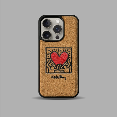 Brown — Keith Haring New Cork Wood 15, 14, 13, 12 iPhone Case