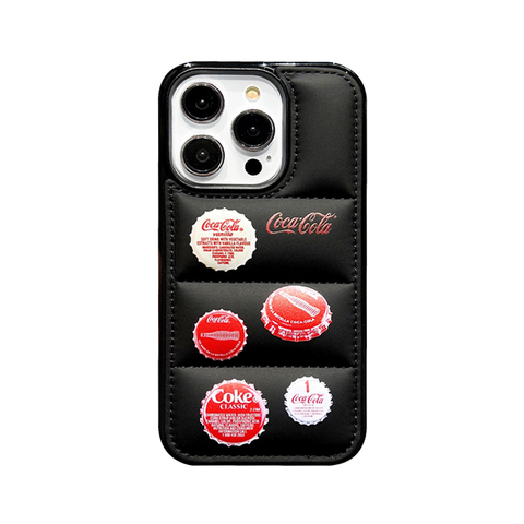 Black — Coca-Cola Cap New Puffy Puffer Down Jacket 15, 14, 13, 12 iPhone Case