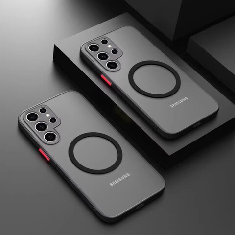 Black — MagSafe Matte Minimal Camera Lens Protection S24, S24 Plus, S24 Ultra Samsung Phone Case