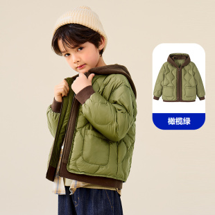迷你巴拉巴拉男女童儿童连帽羽绒服假两件撞色轻薄外套2025冬新款