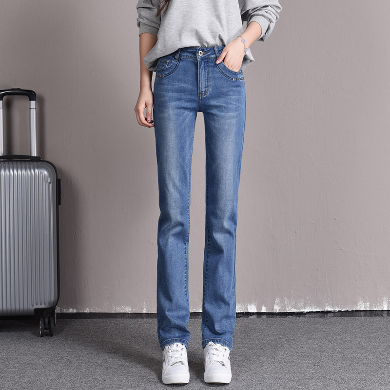 高腰chic直筒牛仔裤女宽松春秋2021年新款韩版显瘦百搭弹力长裤子