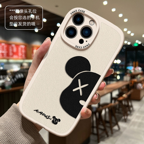 White — Kaws Bear Couples Silicone TPU 15, 14, 13, 12 iPhone Case