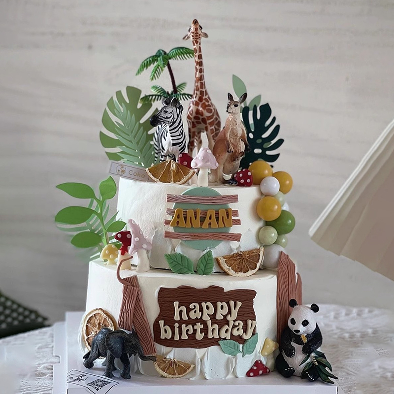 森林动物生日蛋糕装饰摆件可爱卡通大象小猪兔子长颈鹿派对甜品台-Taobao