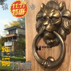 仿古实木大门兽头门环别墅庭院大门纯铜栏栅