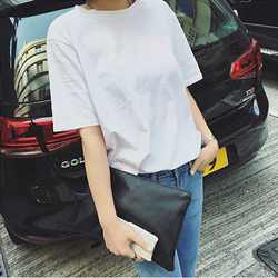2017夏装纯棉体恤韩版宽松简约学院风纯色短袖T恤女学生中袖上衣