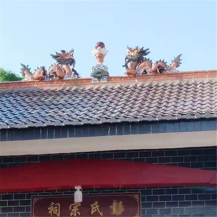 双龙戏珠仿古陶瓷雕塑庙堂香火堂琉璃瓦屋顶装饰二龙抢珠凤凰朝阳-Taobao