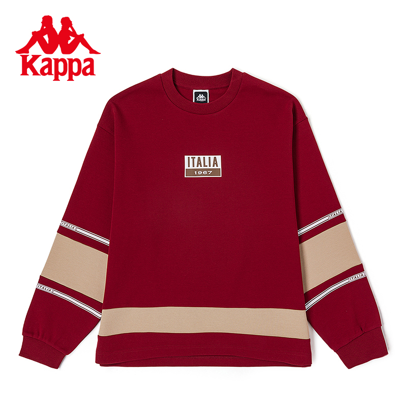 Kappa卡帕复古运动套头衫2023新款男针织撞色卫衣简约圆领长袖