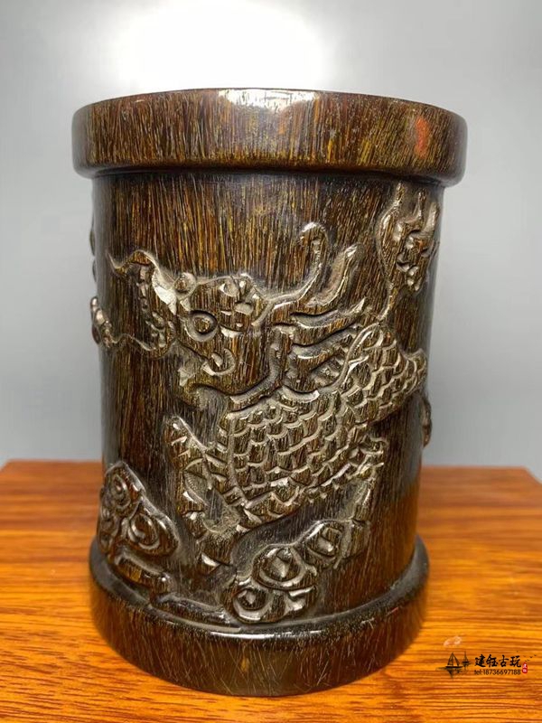 ファッション 水牛 角 骨董品(龍の飾り彫) 置物 - 彫刻/オブジェクト