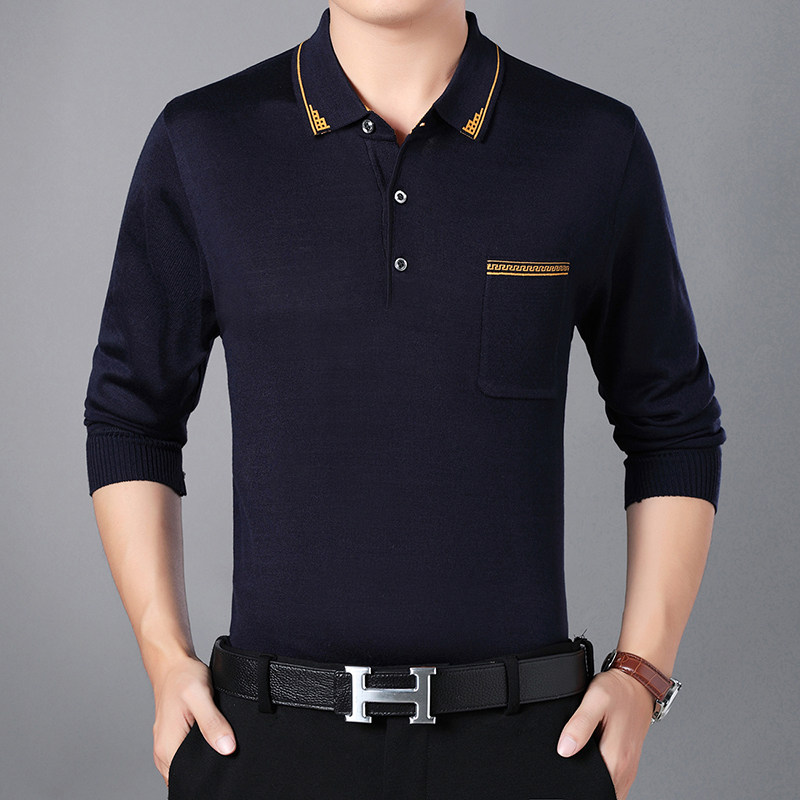 加绒加厚父亲节2020男士爸爸长袖T恤翻领衬衫上衣中老年男装体恤