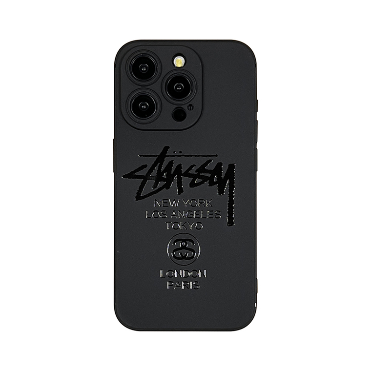 Black STUSSY New Soft Straight Edge 15, 14, 13, 12 iPhone Case