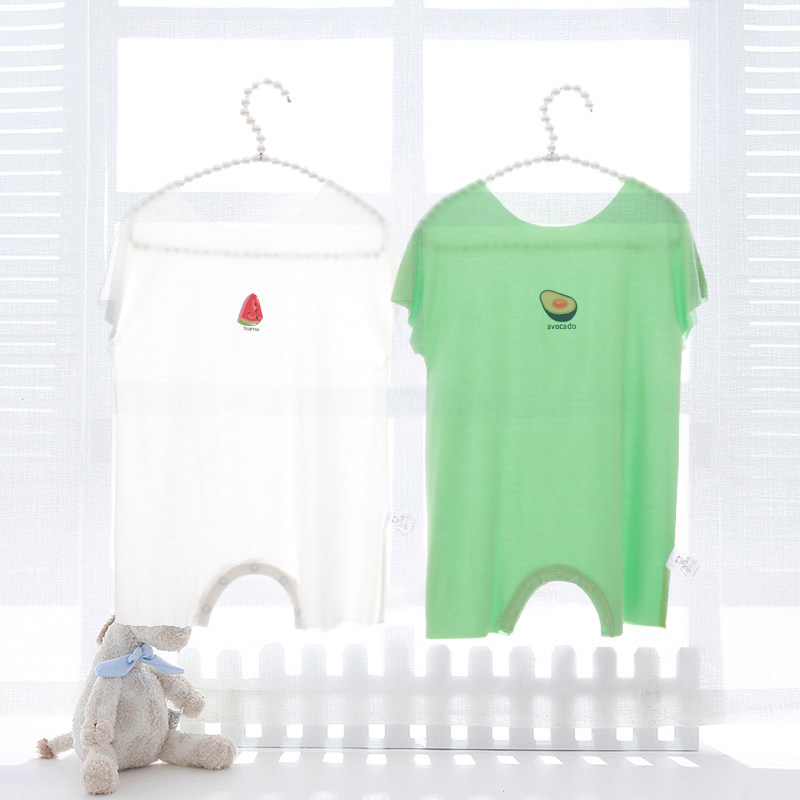 蓓莱乐莫代尔新生婴儿连体衣服无骨夏装女宝宝男夏季睡衣薄款哈衣