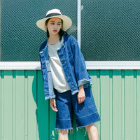 叙旧K4232/忆疏狂/宽松牛仔裤女直筒中裤 秋季新款休闲五分裤
