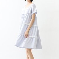 金大班705/淡奶油/2016夏季新款森系娃娃裙v领镂空连衣裙女短棉麻