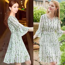 赵丽颖同款衣服2017新款女夏显瘦遮肚子秋款鉴戒机柔美雪纺连衣裙-...