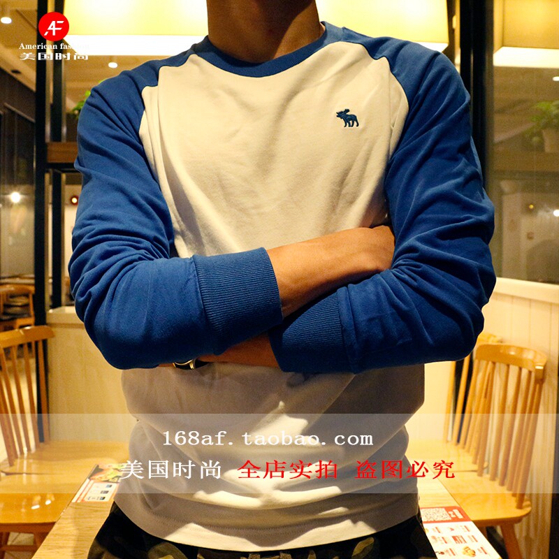 特价清仓美国时尚男装秋冬新款af长袖t恤修身纯棉小鹿修身打底衫