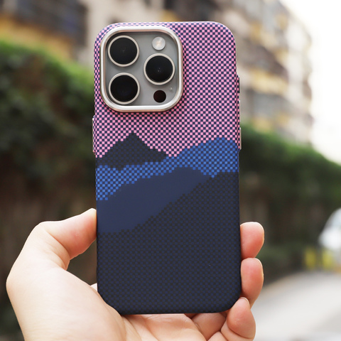 Alpine Mountain Carbon Fiber Pattern MagSafe Matte Slim Fit 15, 14, 13, 12 Phone Case